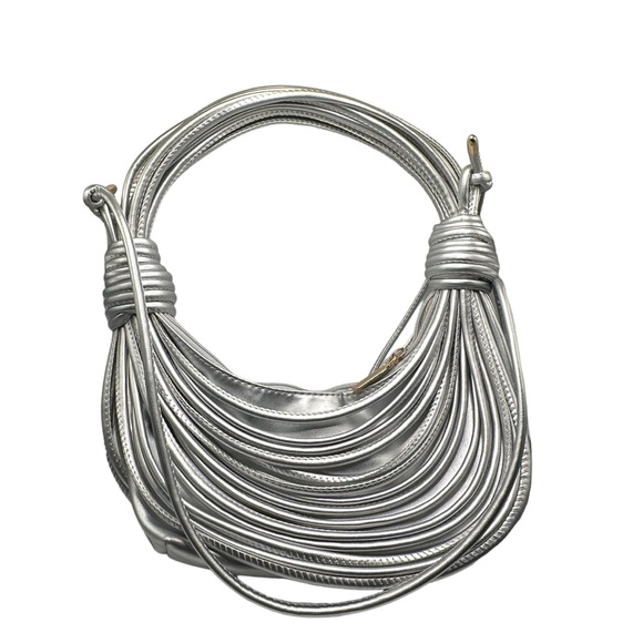 Ruched cloud shoulder purse dumpling bag for woman handbag gray metallic silver - Picture 1 of 8